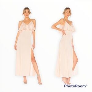 NWT LPA x REVOLVE Blush Pink Ruffle High Slit Maxi Dress Size Medium